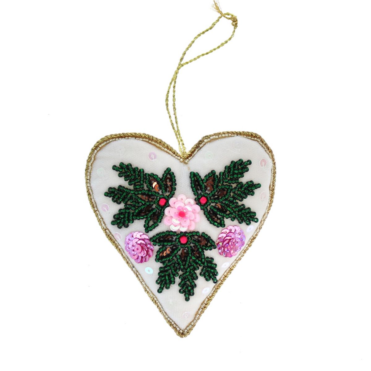 Suspension de Noël cœur fleuri rose Pondie Chérie