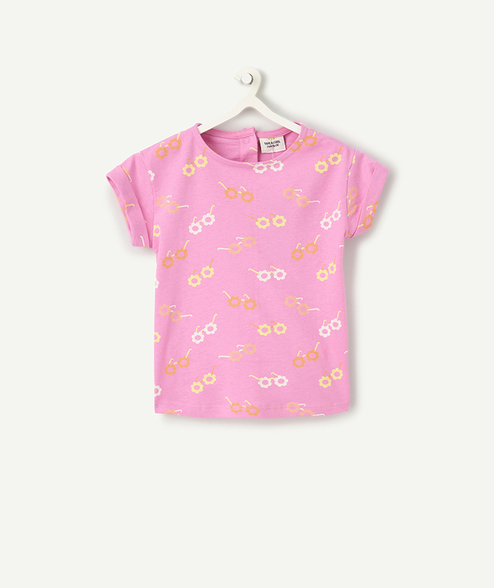 t-shirt manches courtes bébé fille en coton bio anti-uv rose imprimé fleuris