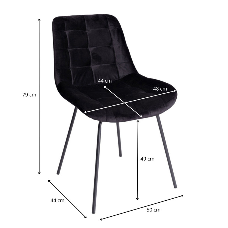 Eetkamerstoel velvet - zwart - 79x50x44 cm