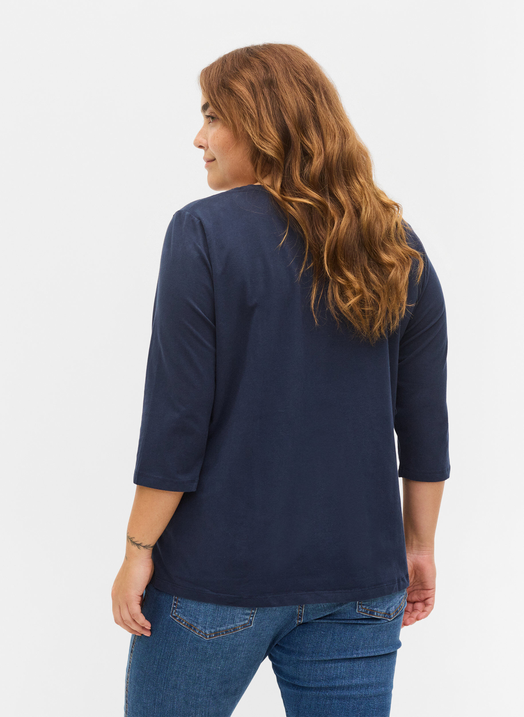 Basis bomulds t-shirt med 3/4 ærmer