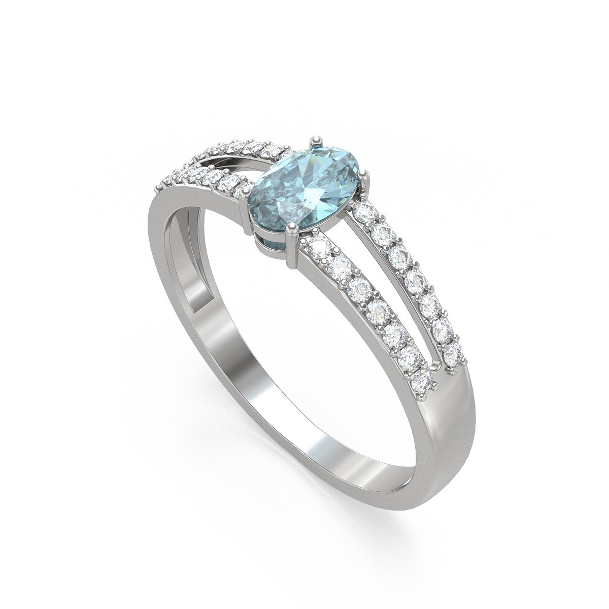Bague Aigue-Marine et diamants sur Argent 925 2.102grs