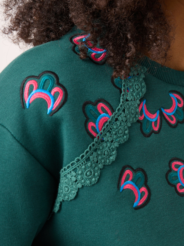 Sweat dentelles et fleurs