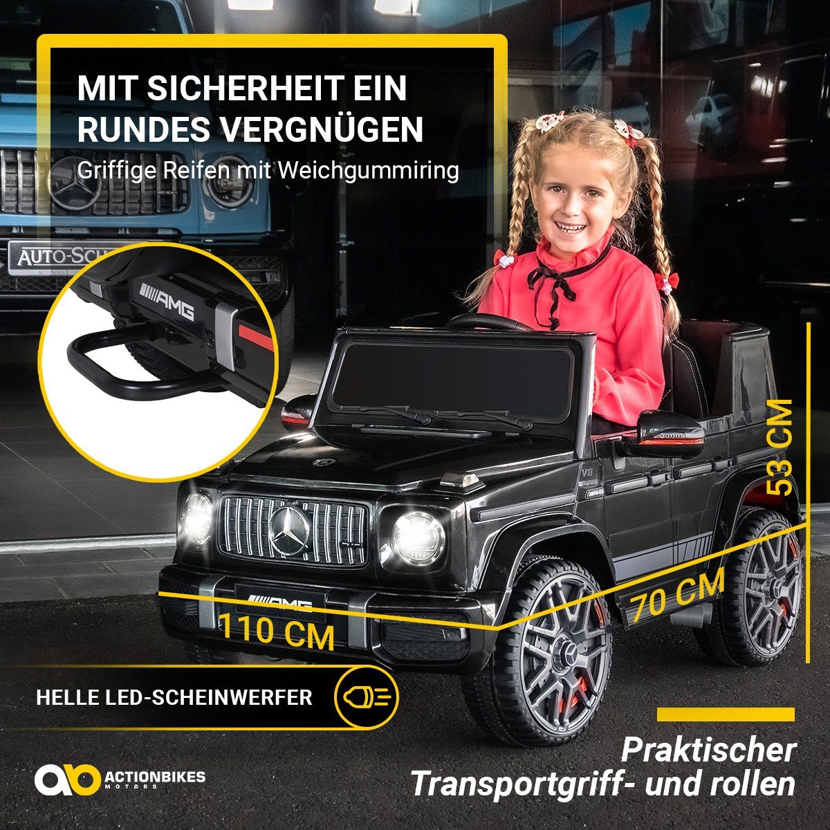 Actionbikes Motors Elektro-Kinderauto Mercedes Benz AMG G63 - Kinder Elektro Auto ab 3 Jahre, Belastbarkeit 35 kg, (2-tlg), Soft-Start - Sto&szlig;d&auml;mpfer