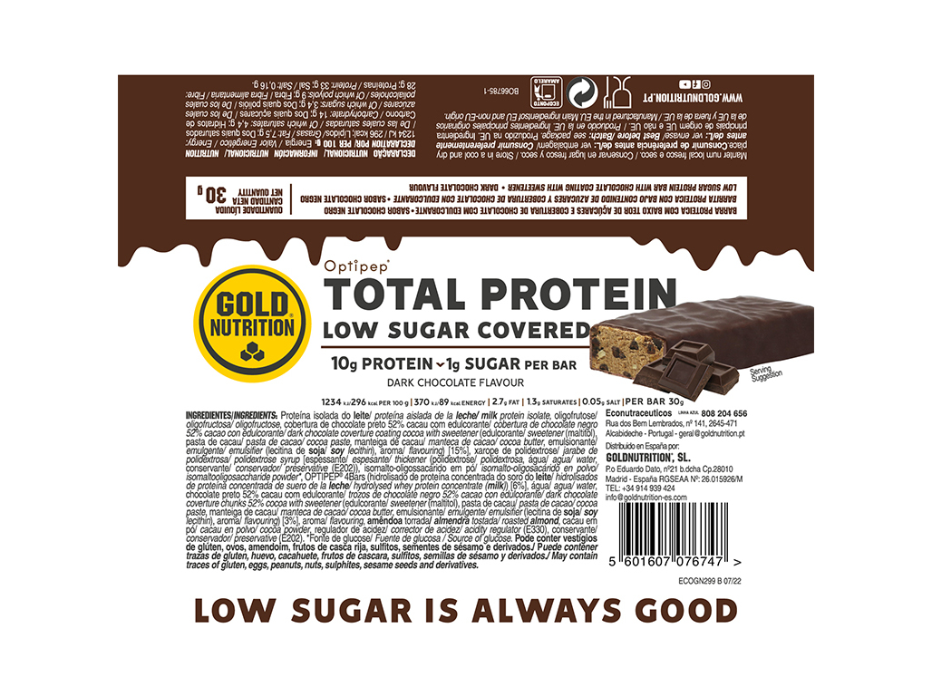 BARRA LOW SUGAR GOLDNUTRITION COBERTURA CHOC. PRETO 30 G