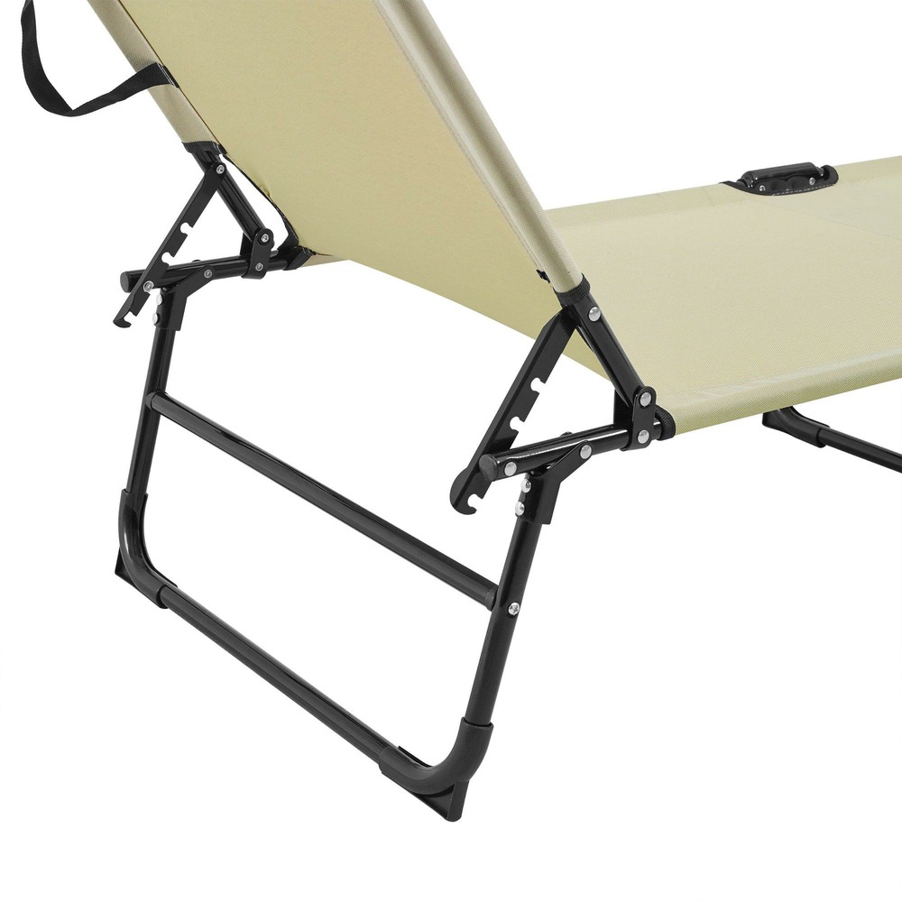 Bain de soleil transat chaise longue pliable avec pare-soleil acier pvc polyester 187 cm crème