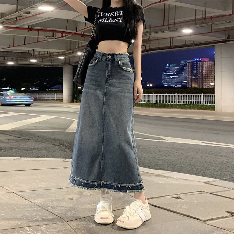 Coline - Midi-rok met hoge taille en denim