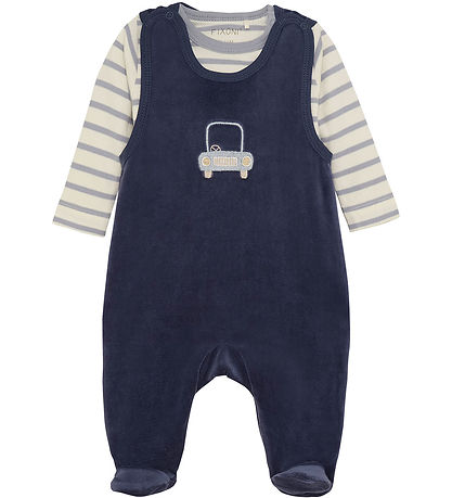 Fixoni Strampler m. Body l/ä - Velours - Indigo Blue