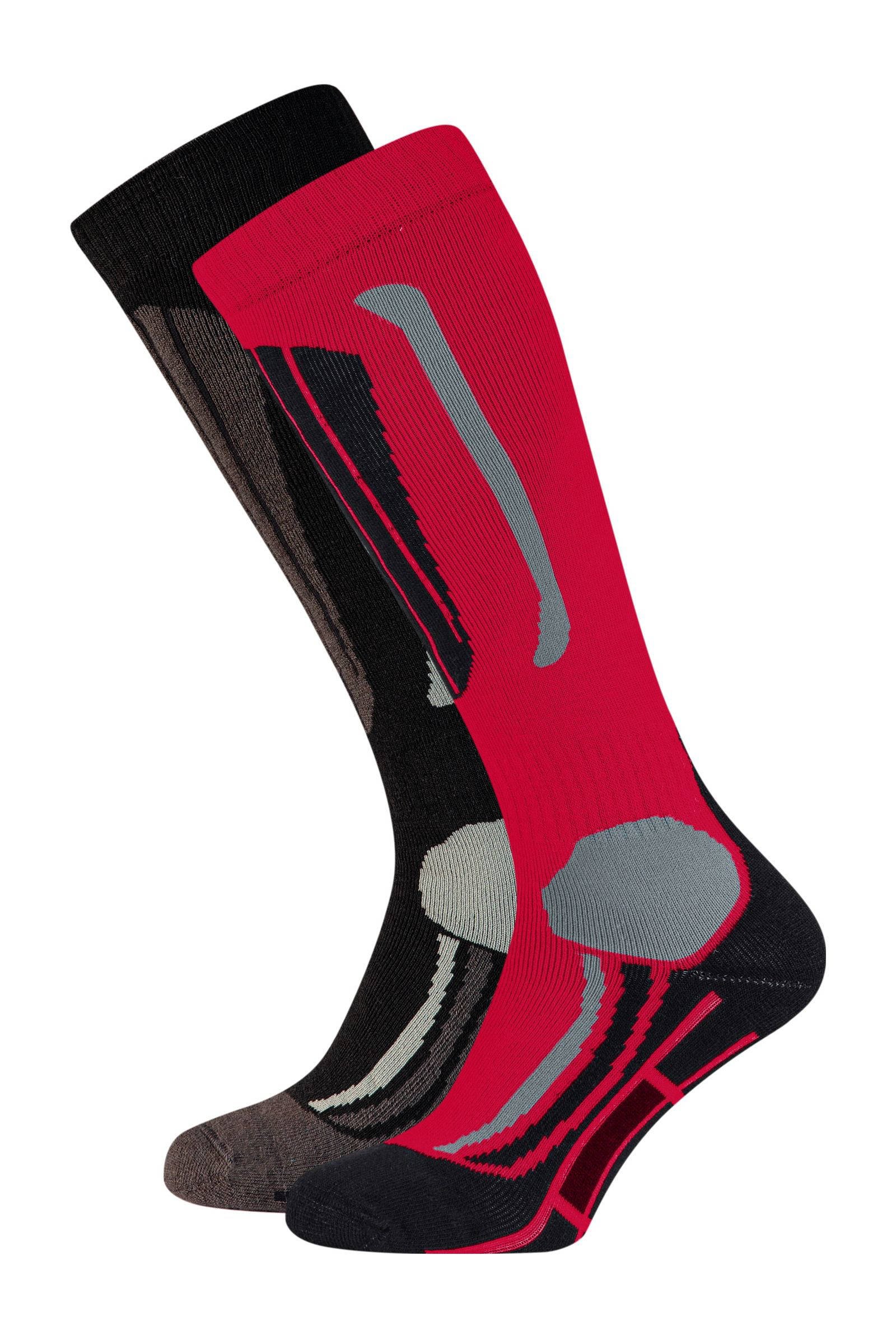Falcon skisokken Max rood/zwart set van 2