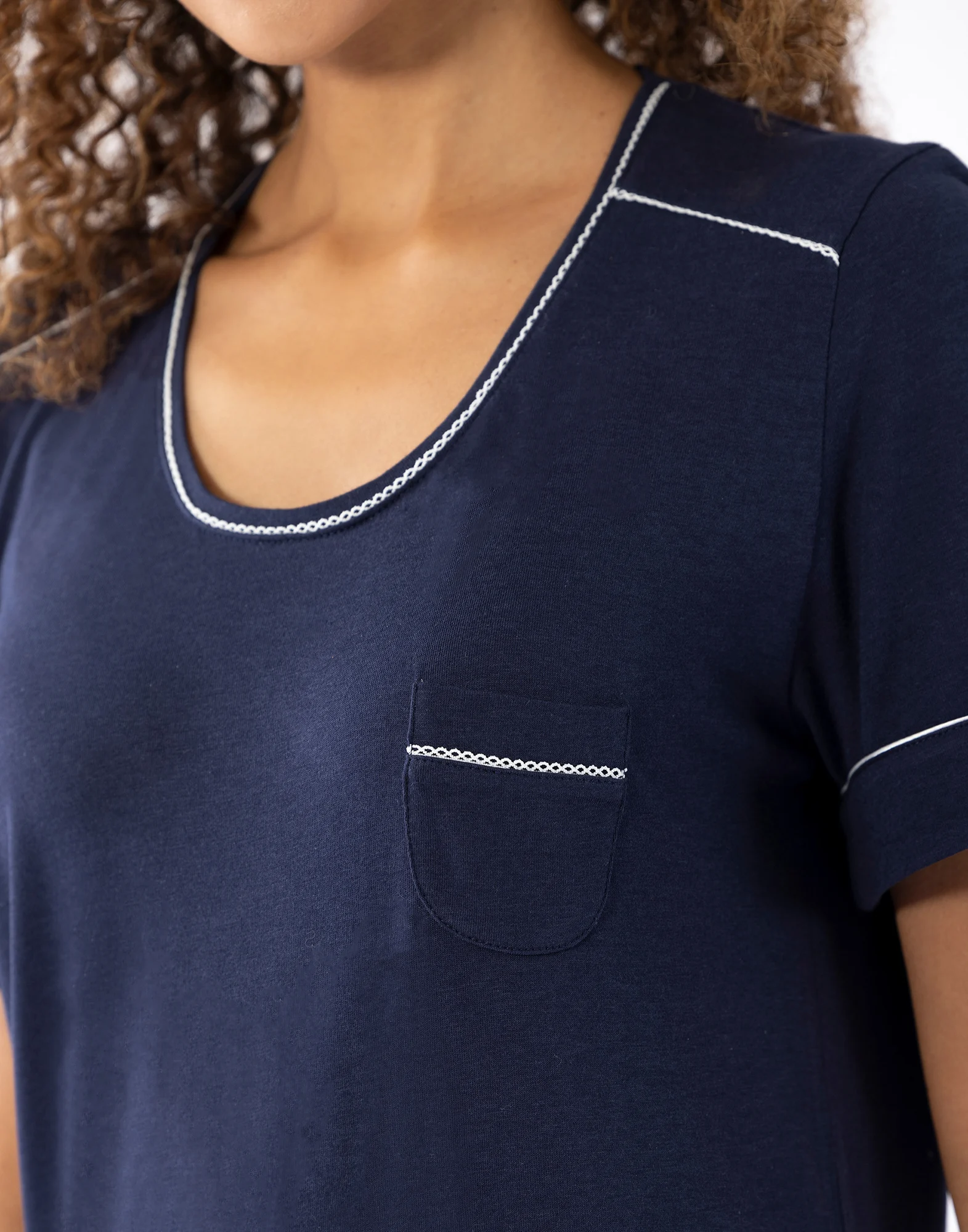 INTEMP A11 - Chemise de nuit manches courtes en coton modal | Bleu