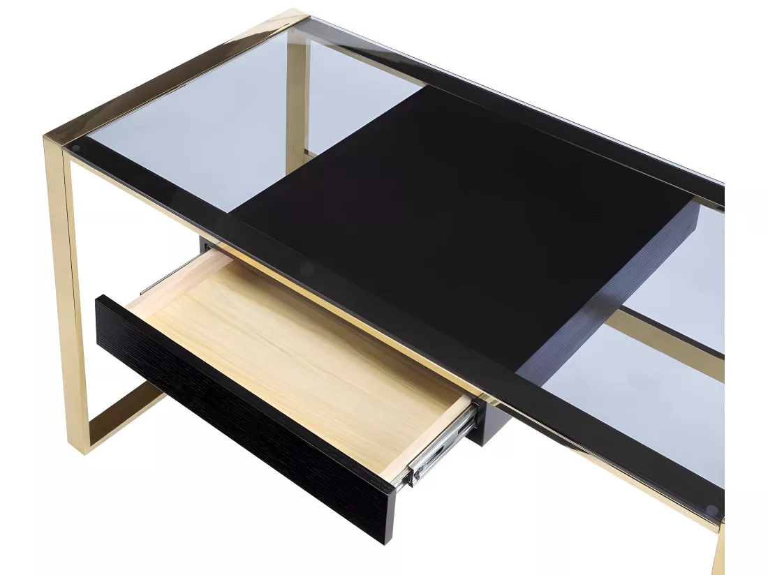 Bureau avec 1 tiroir - Verre trempé et acier - Noir et doré - SALI de Pascal Morabito