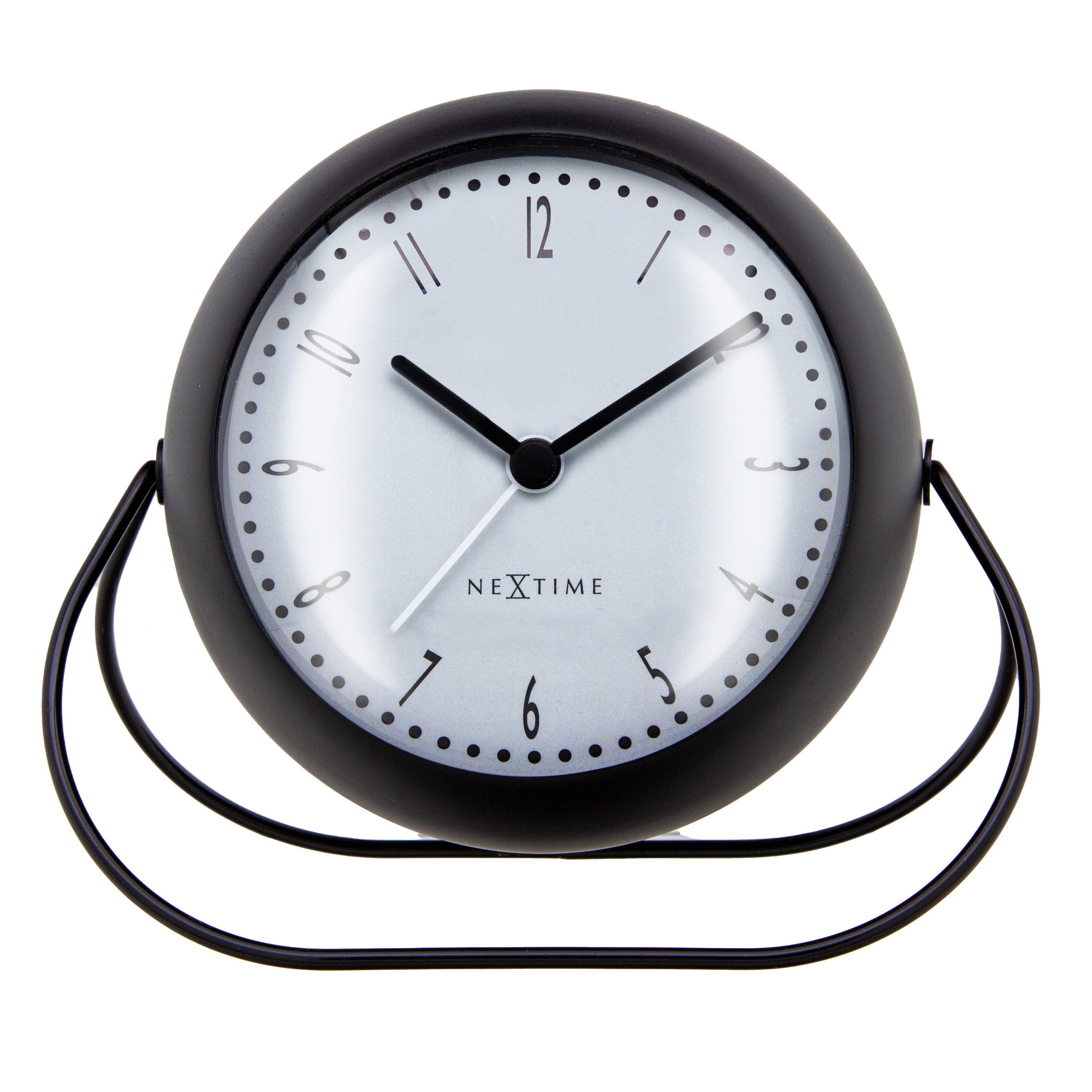 NeXtime - Tafelwekker 14x12x8cm - Stil - Zwart - Metaal - NeXtime