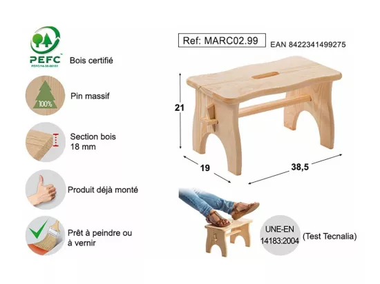 Repose-pieds marche-pieds en pin brut