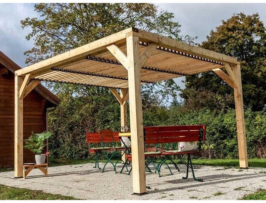 HABRITA - Auvent veneto bois avec ventelles toit - s.h.t. : 12,20 m2 ...