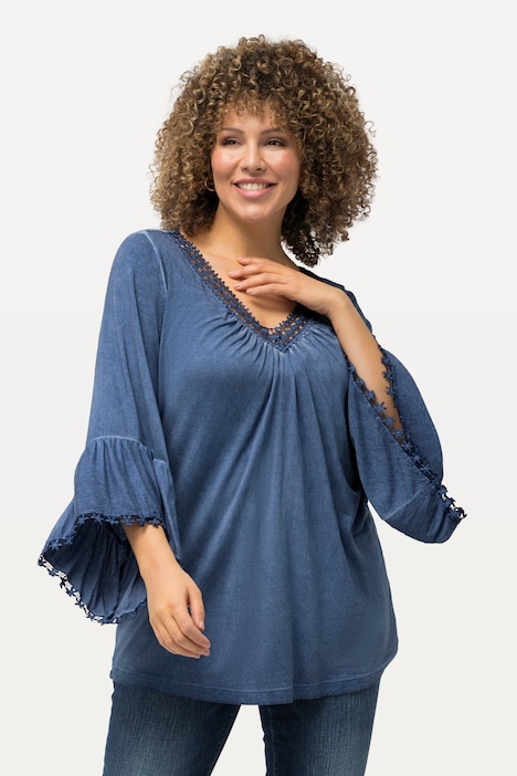 T-Shirt, cold dyed, Spitze, V-Ausschnitt, 3/4-Arm
