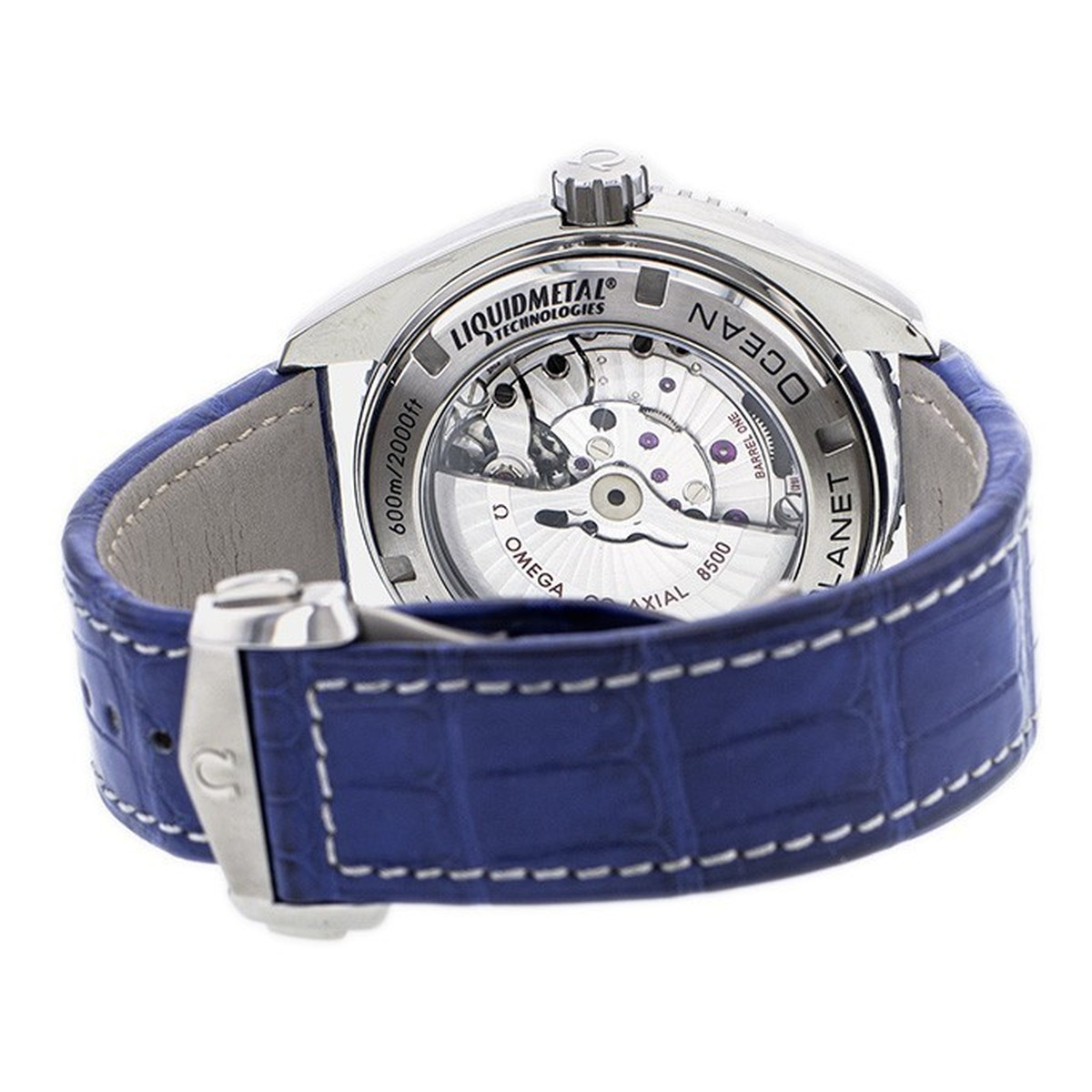 Montre d'occasion Omega Seamaster homme automatique titane bracelet cuir  bleu