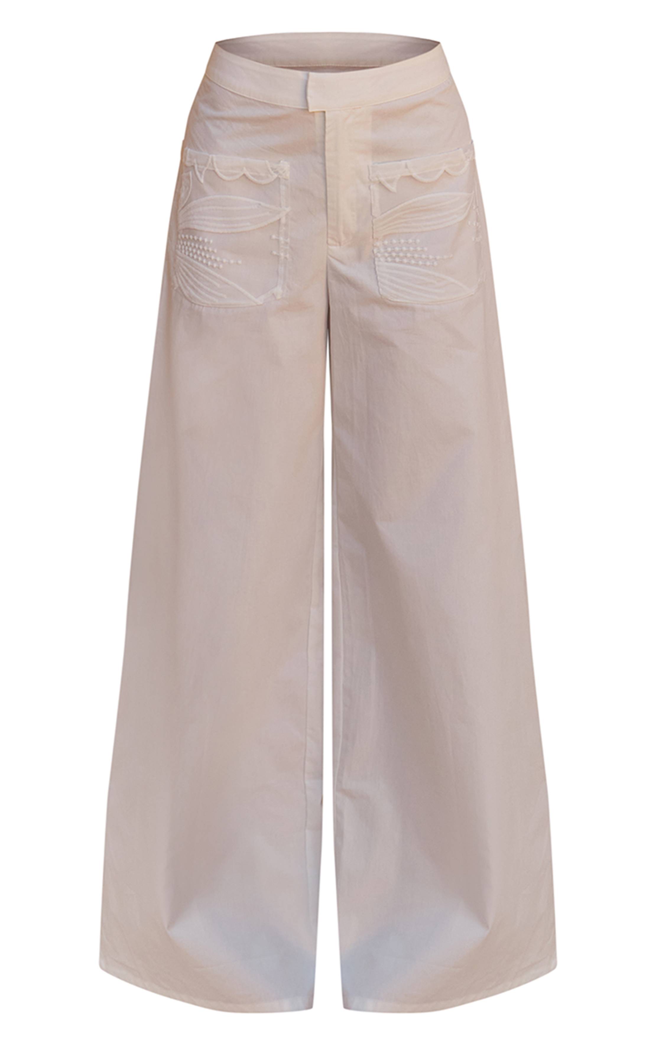 Blanc Pantalon Droit En Coton Avec Détails De Poches Ensemble Coordonné