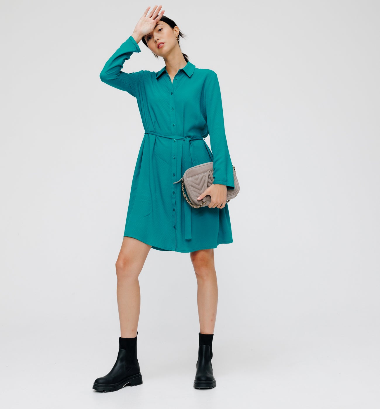 Robe-chemise unie Femme - Vert émeraude