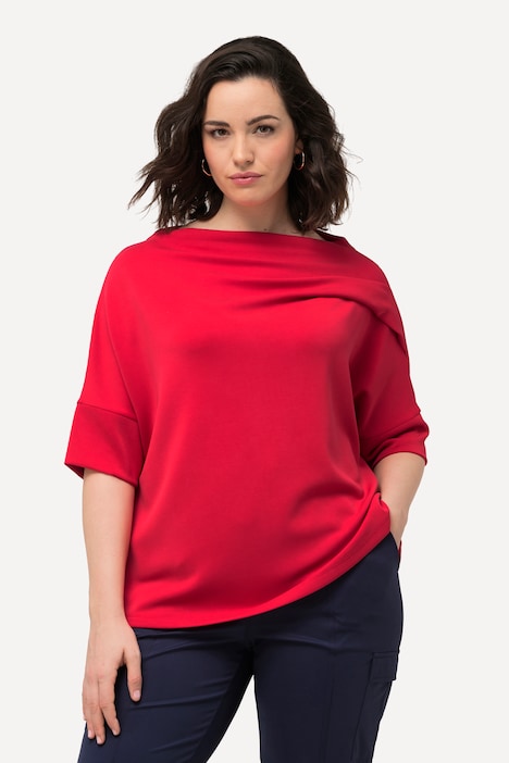 Sweatshirt, Zierfalten, Oversized, Stehkragen, Halbarm