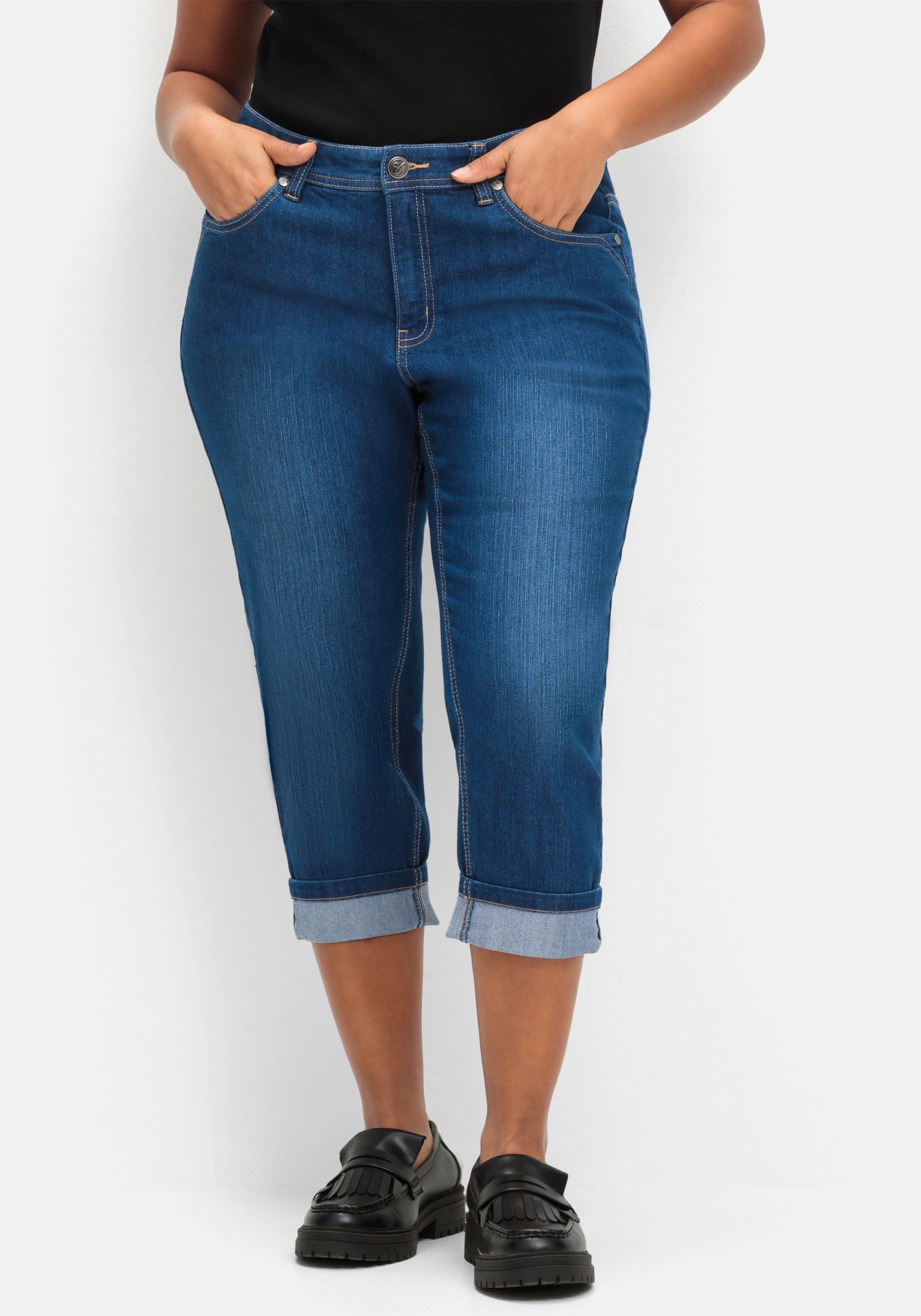 Schmale 7/8-Jeans mit Kontrasttape innen am Saum