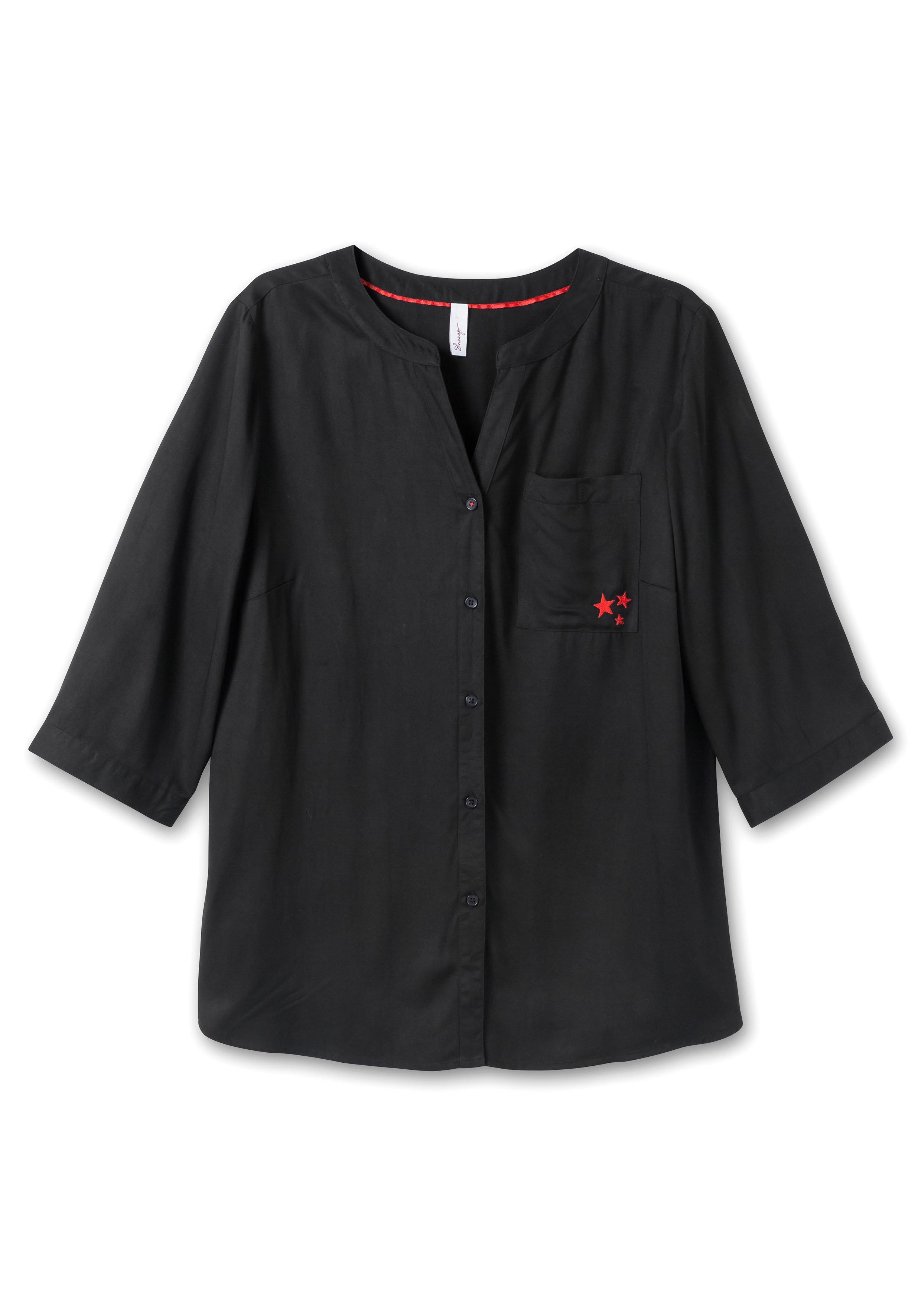 3/4-Arm-Bluse mit V-Ausschnitt, aus Viskose-Twill