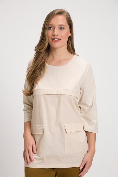 Shirt, Taschen, Rundhals, 3/4-Arm, Biobaumwolle