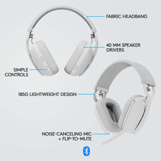 Logitech Zone Vibe 100 trådløst headset (hvid)