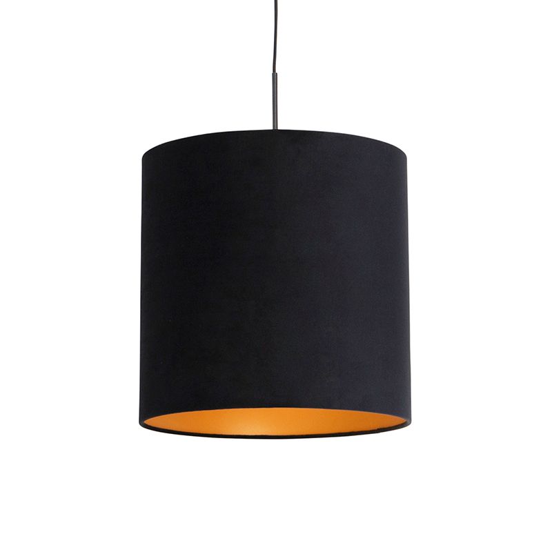 Hanglamp met velours kap zwart met goud 40 cm - Combi