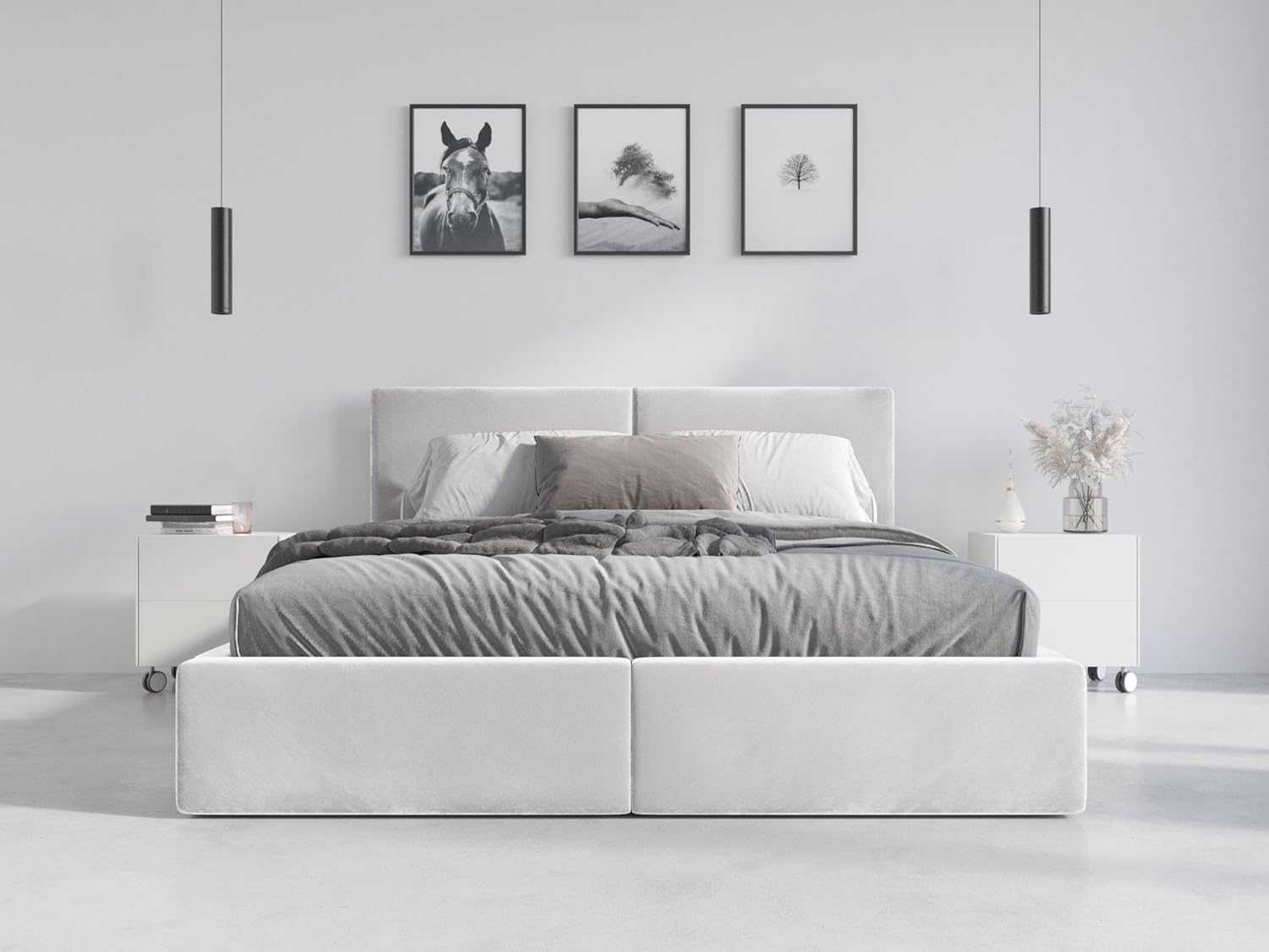 Interbeds Polsterbett 140x200 cm Bett Doppelbett mit Stauraum mit Lattenrost Bettkasten Boxspringbett hydrophob gepolsterter Bettrahmen (Weiß, 140x200cm)