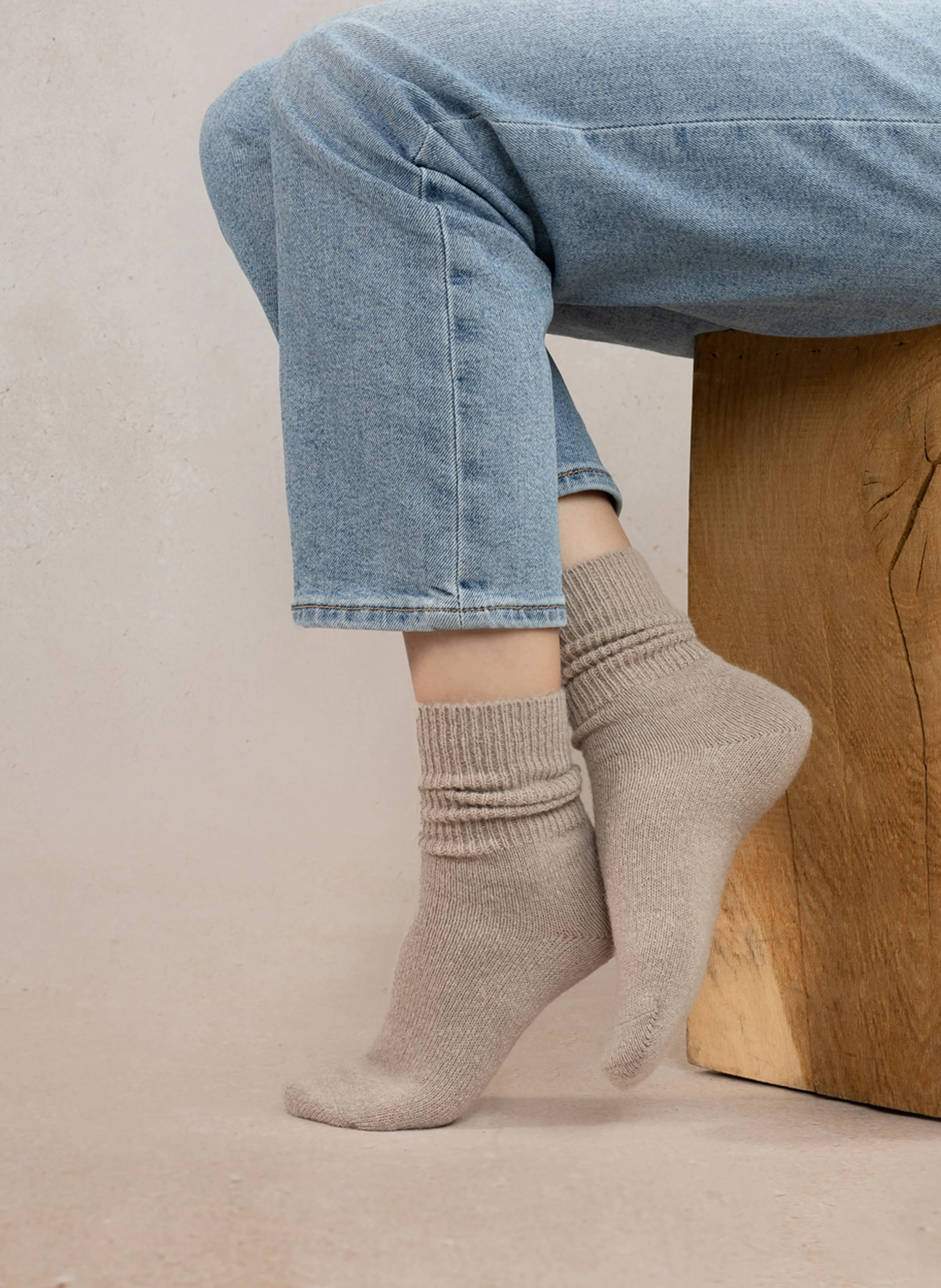 Chaussettes en laine mélangée | Beige