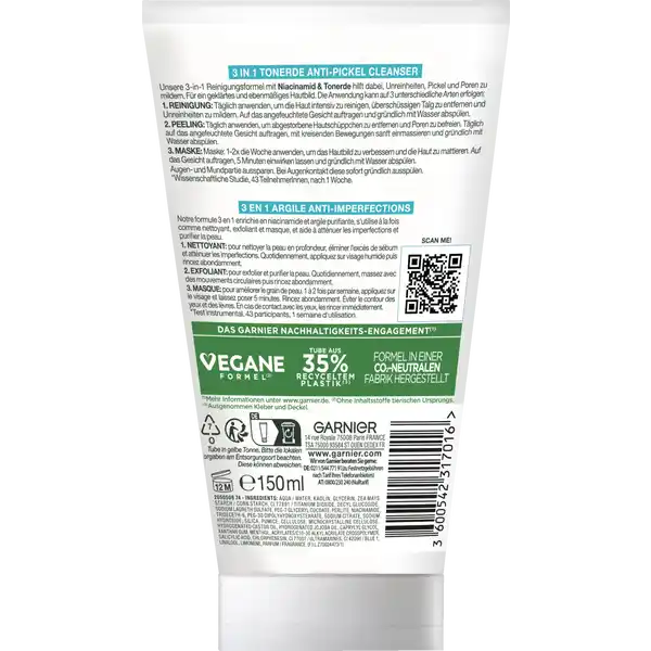 3in1 Tonerde Anti Pickel Reinigung + Peeling + Maske