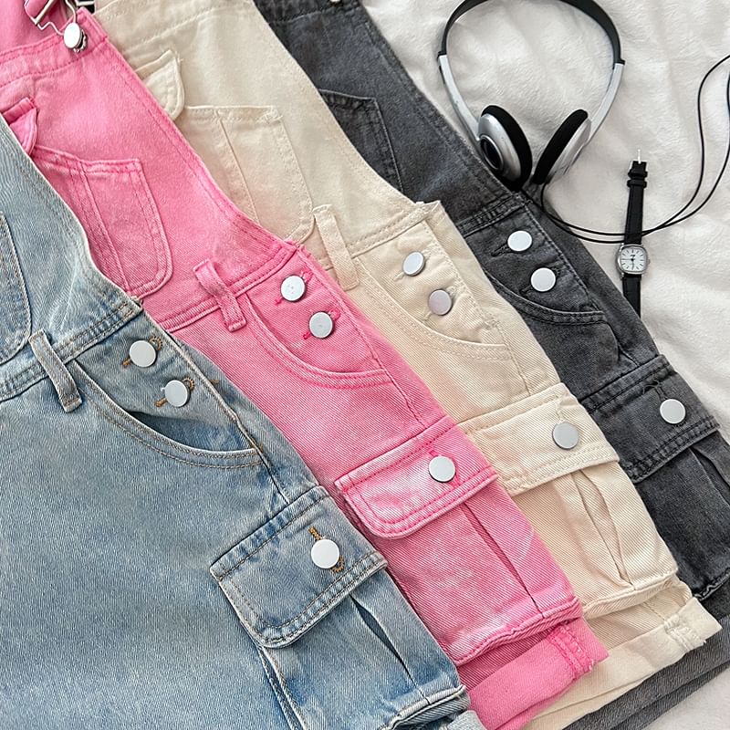 Babique - Gewassen Cargo Denim Jumper Shorts