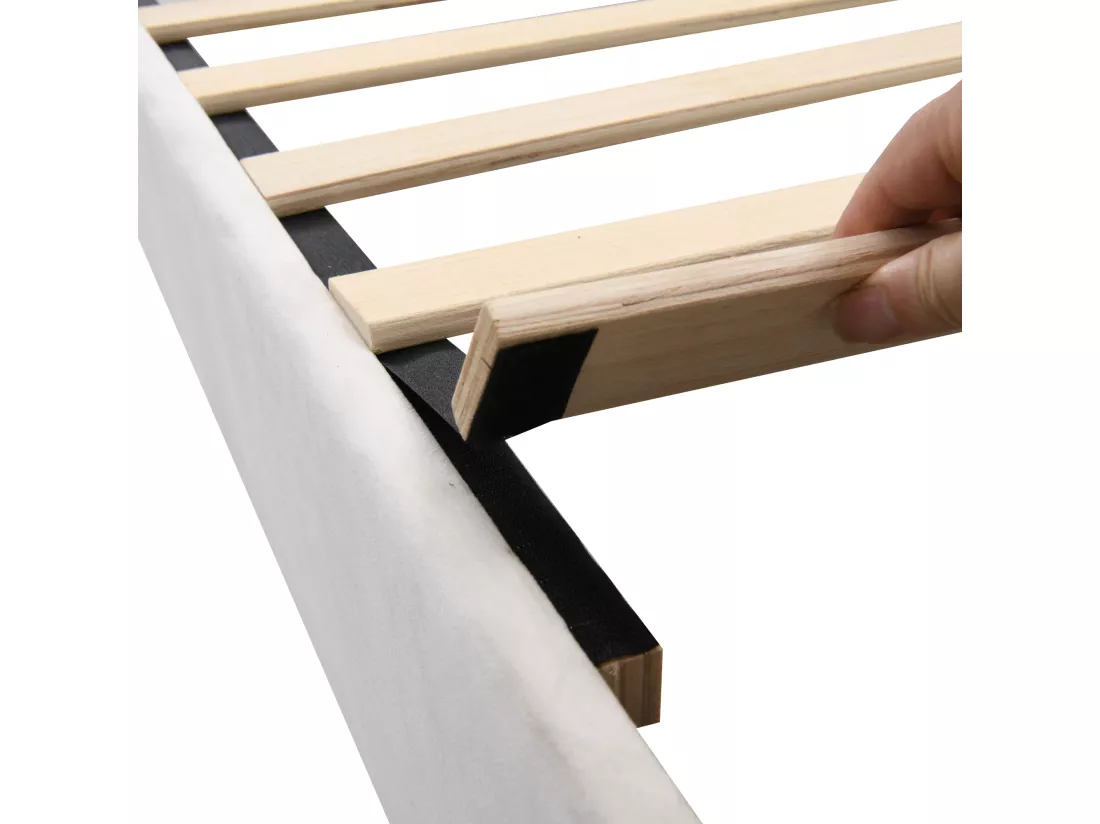 Lit simple rembourré 90x200 cm - tissu en velours - avec sommier à lattes - Beige