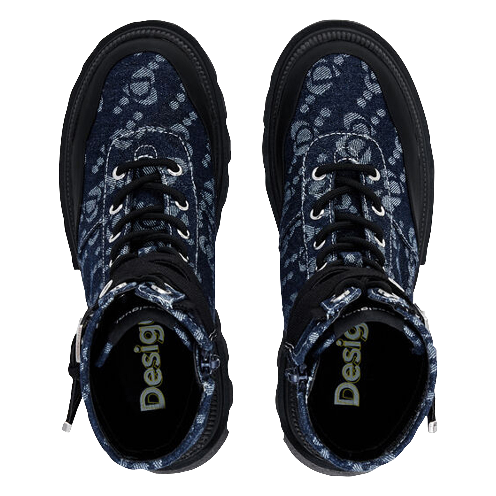 Bottines crantées en denim imprimé| Bleu