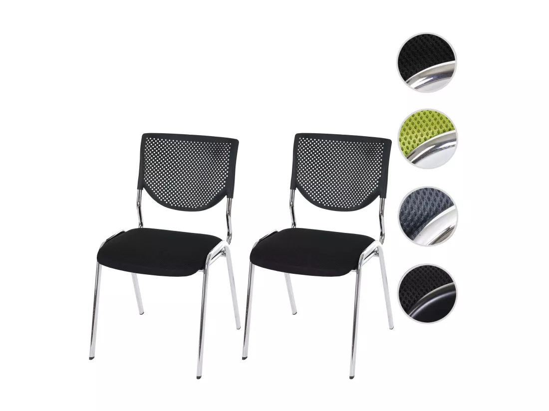 Chaise visiteur H401 Empilable (lot de 2), siège noir, pieds chromés