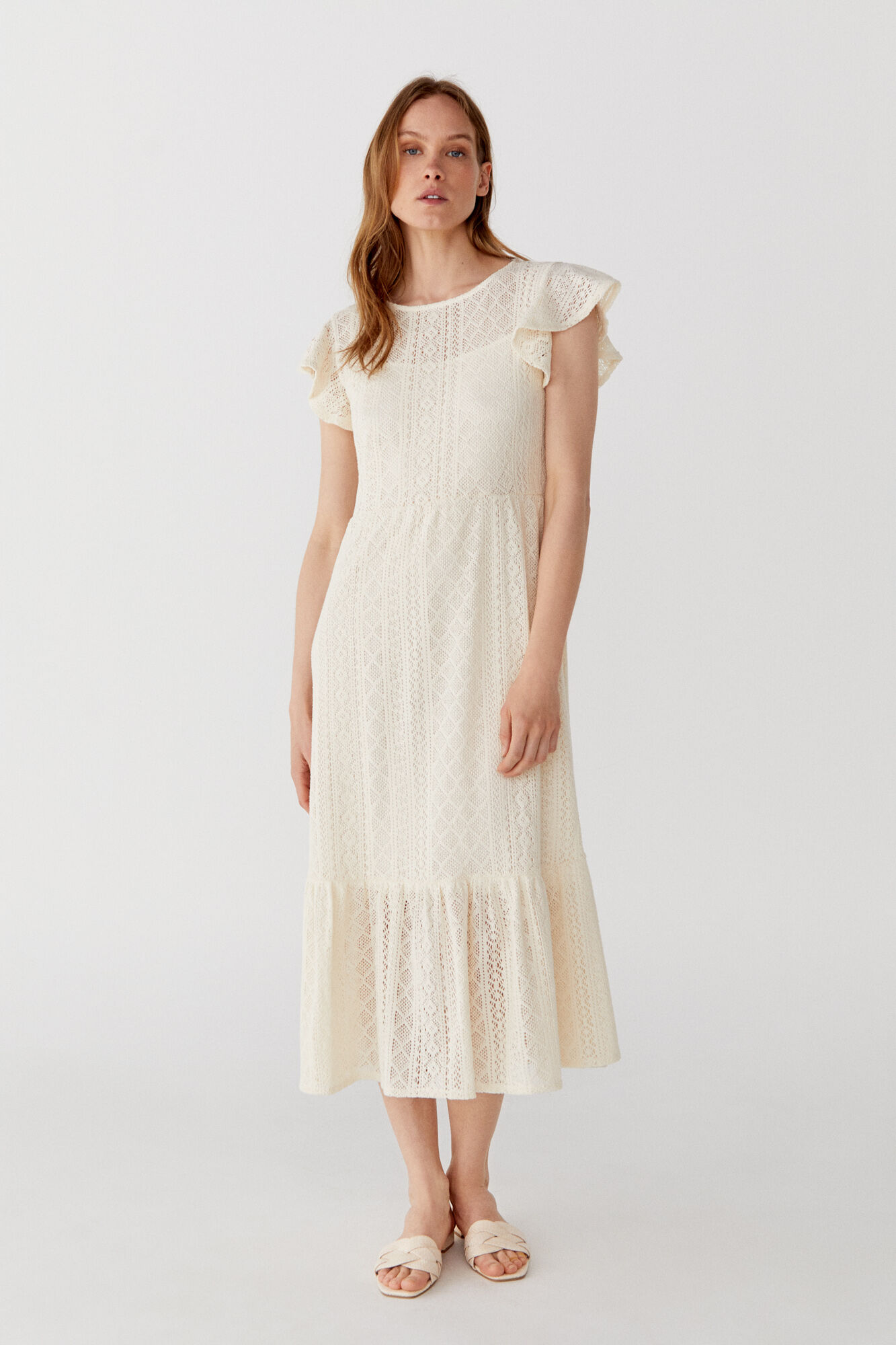 Vestido de malha texturizada - Marfim