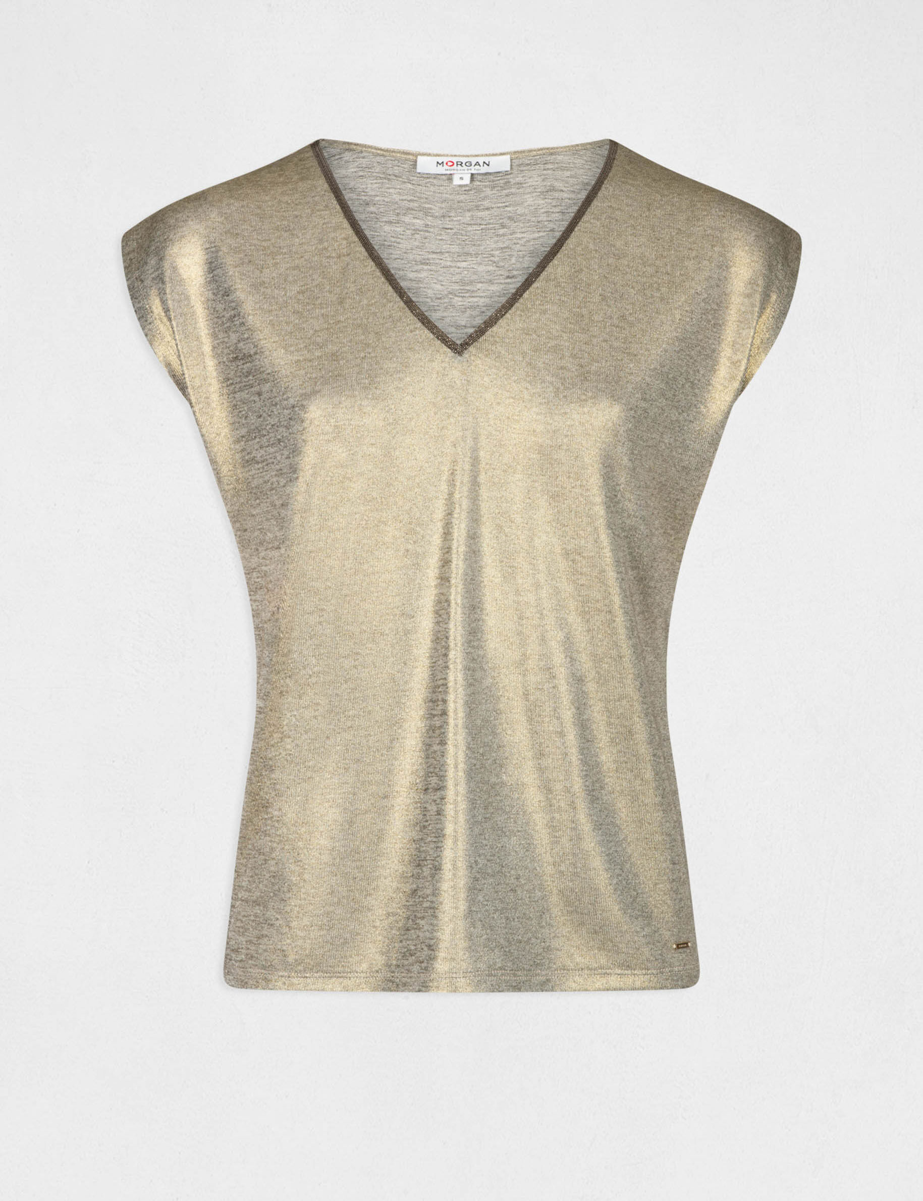 T-shirt manches courtes métallisé dore femme - dore
