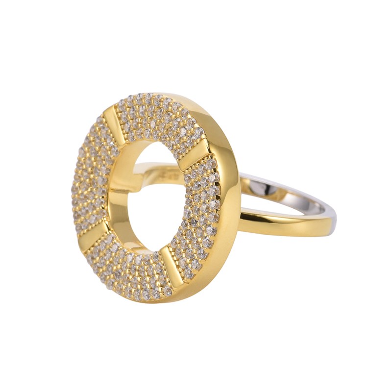 Bague Argent Ronde Doré Sertie De Zirconium