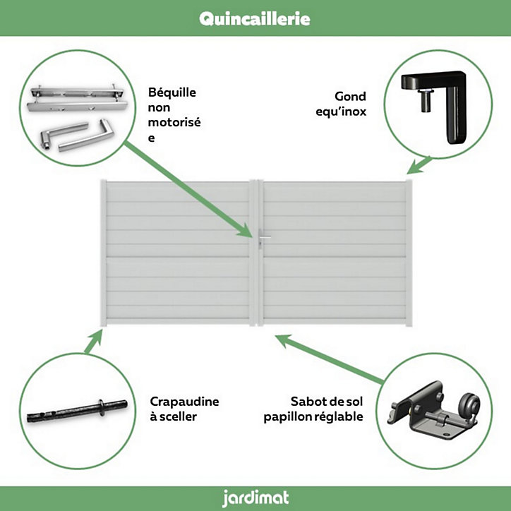 Portail Jardimat battant aluminium Perth blanc - 400 x h.170 cm