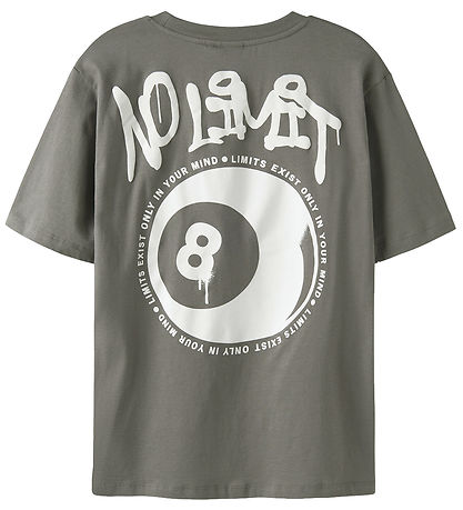 LMTD T-Shirt - NlmLucky - Granit Grey/White Print