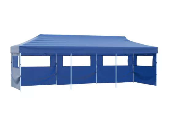 Tente de réception pliable avec 5 parois 3x9 m Bleu