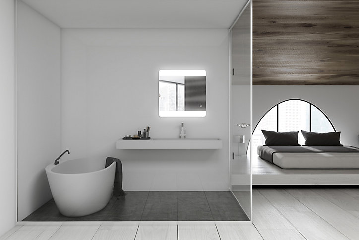 Miroir de salle de bains lumineux LED, argenté l.70 x H. 65 cm, MPGlass Vague