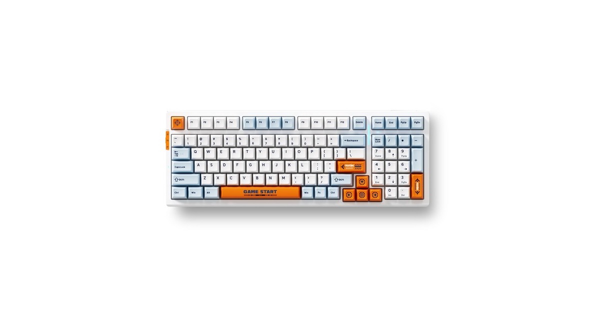 MCHOSEG98 Pro Orange Blue Snow Tiger Wireless Tri-Mode Custom Mechanical, gaming toetsenbord  (Blauw/oranje, US lay-out, TTC Snow Tiger, 98%, RGB, Hot swap, Double-Shot PBT, draadloos / Bluetooth / USB-C)
