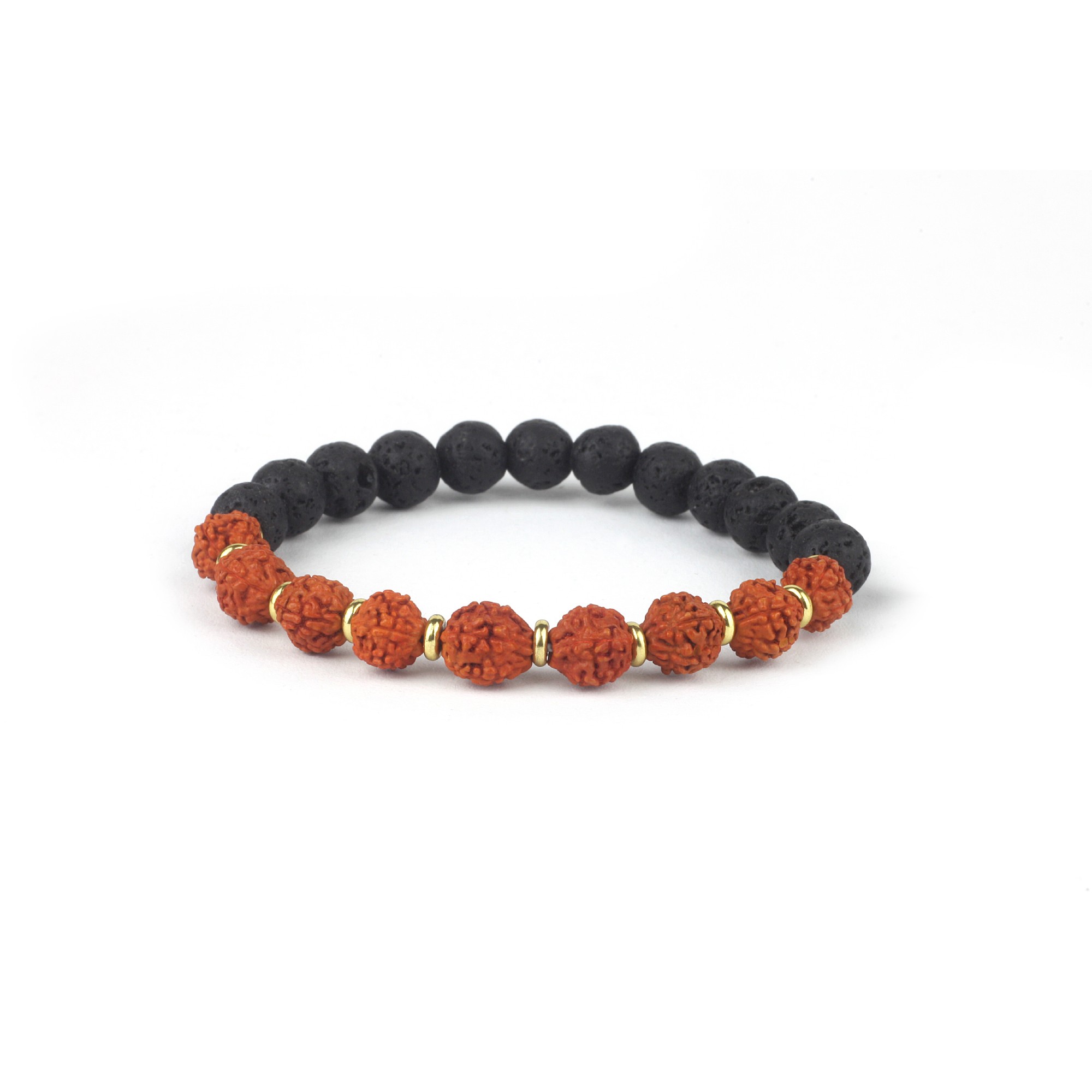 Armband 'Rudraksha & Lavastein', mit Messingelementen in Geschenkbox günstig bestellen