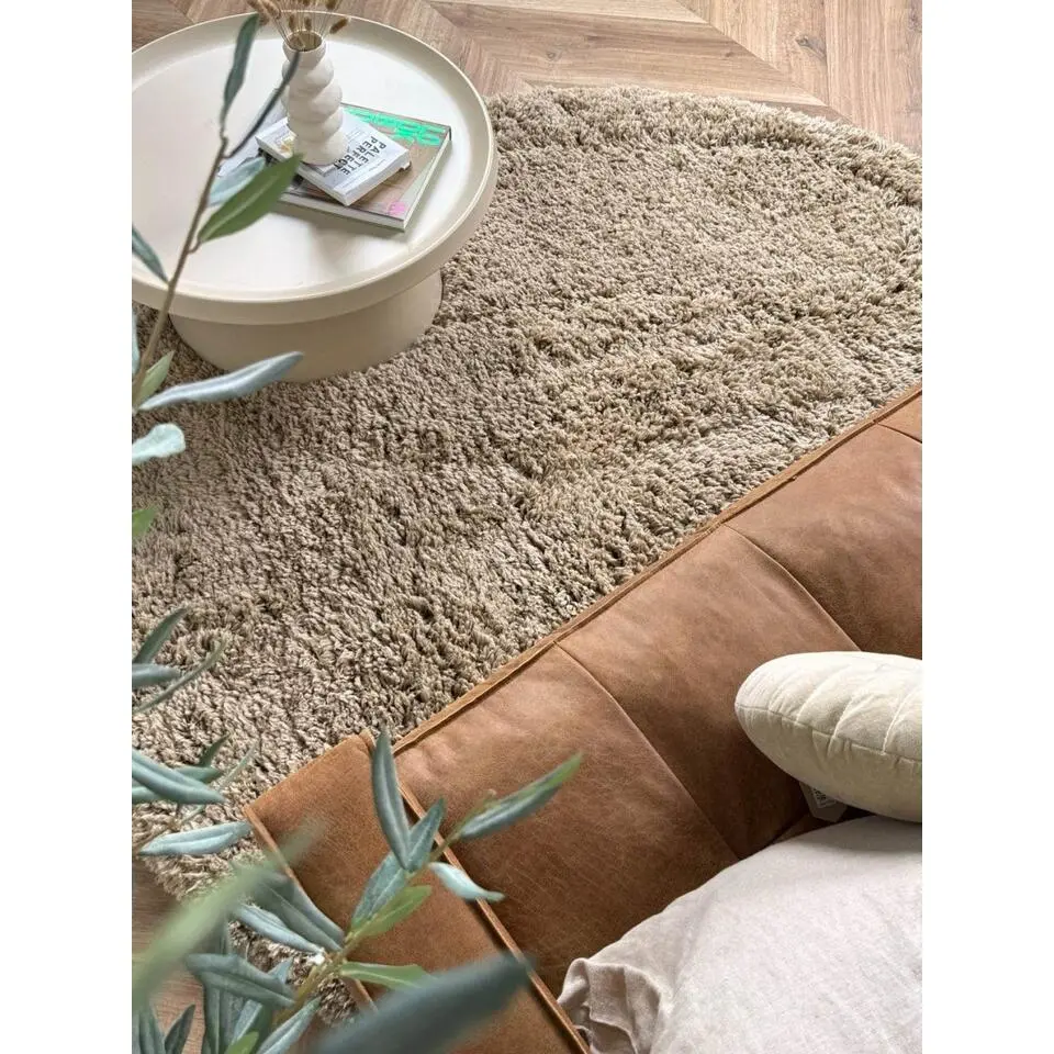 Interieur05 rond hoogpolig vloerkleed polyester Pilo taupe - 290 x 200 cm