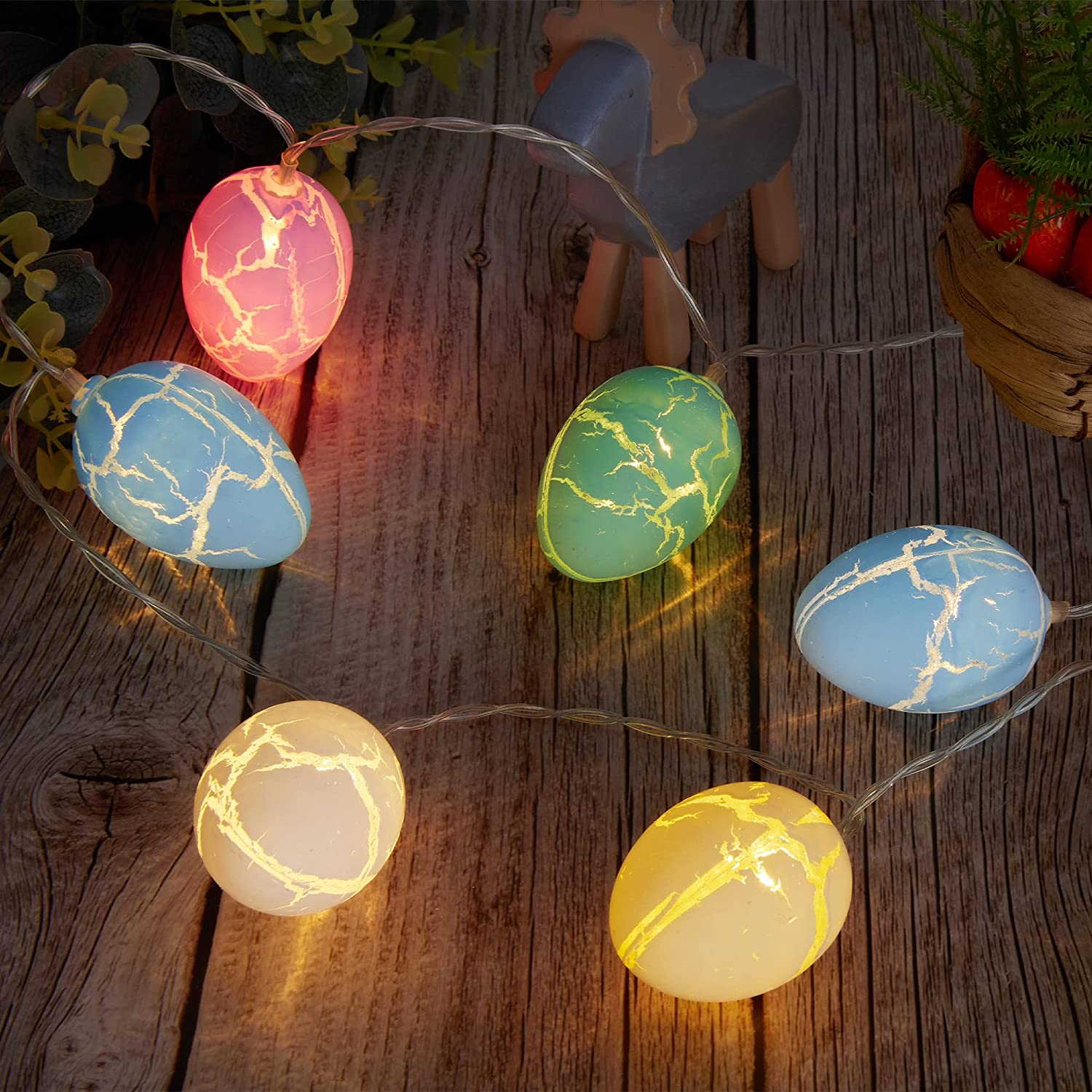 (1.5m) 10 LED's Oster Deko Lichterkette Ostereier Beleuchtung (Batteriebetrieben) - Warmweiss