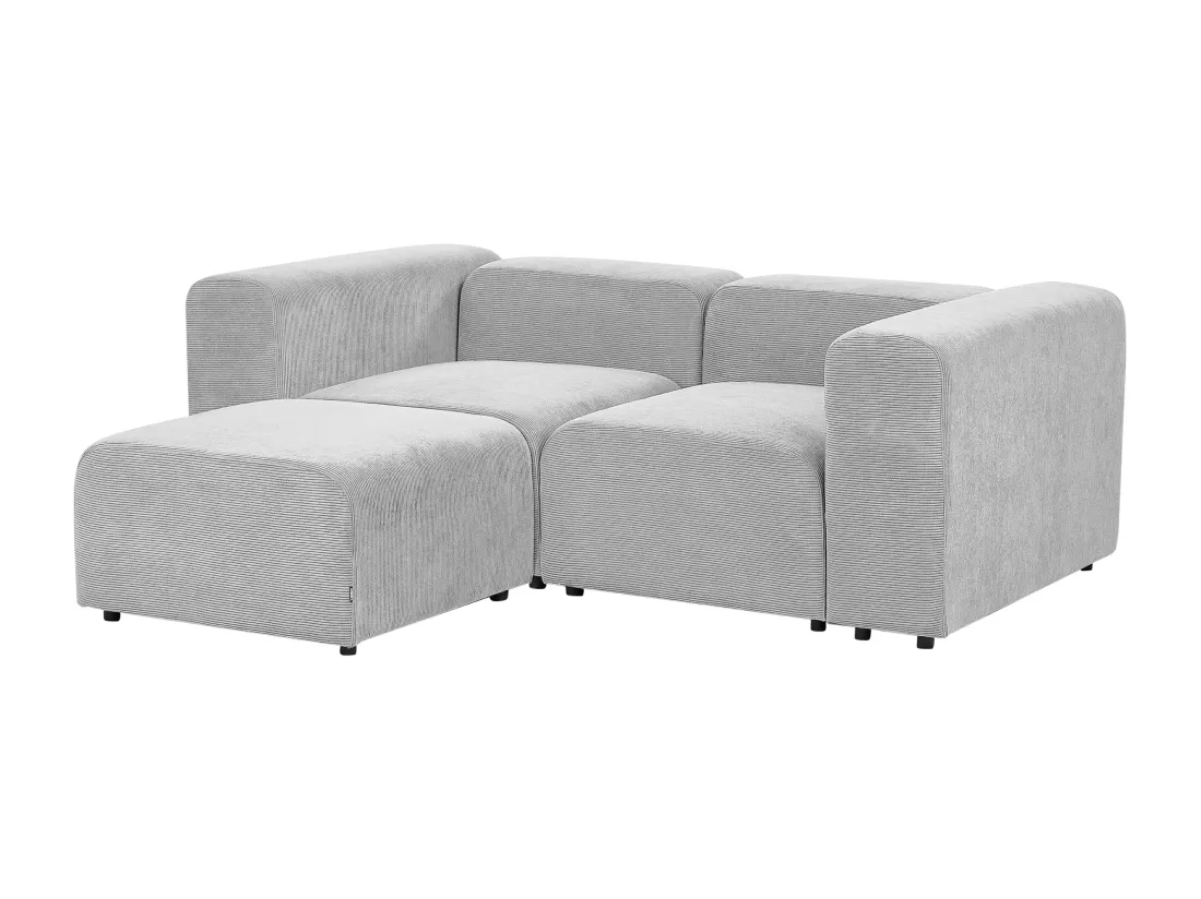 Canapé 2 places modulable avec ottoman en velours côtelé gris FALSTERBO