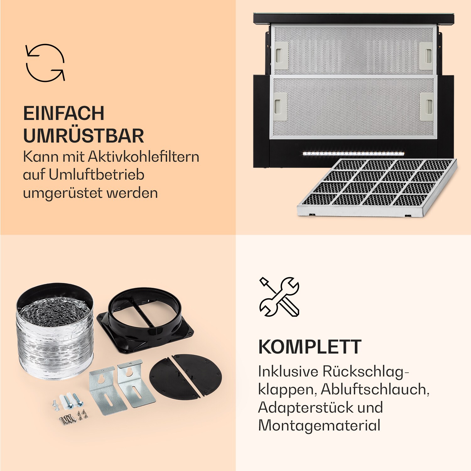 Mariana Neo 60 Flachschirmhaube 60cm 640 m³/h Abluft LED Schwarz