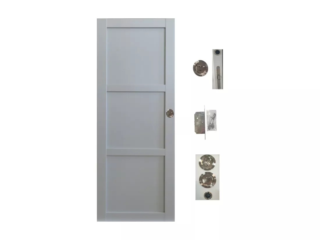 Porte Coulissante Greyria Gris Clair 3 Panneaux Ral7035 H204 X L83 + Serrure à Condamnation Gd Menuiseries