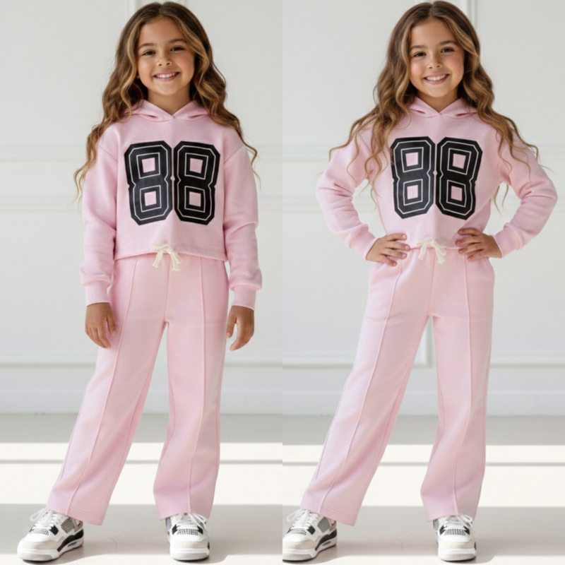 Girls Sporty 88 Hoodie Tracksuit - roze