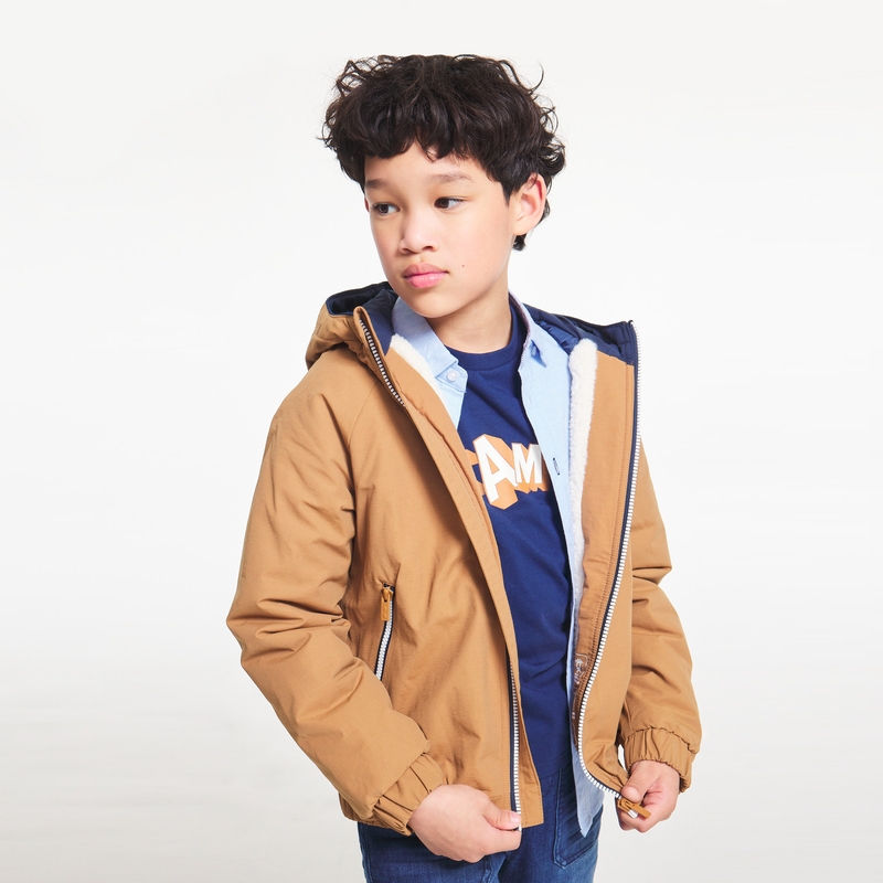 Blouson doublé à capuche marron garçon